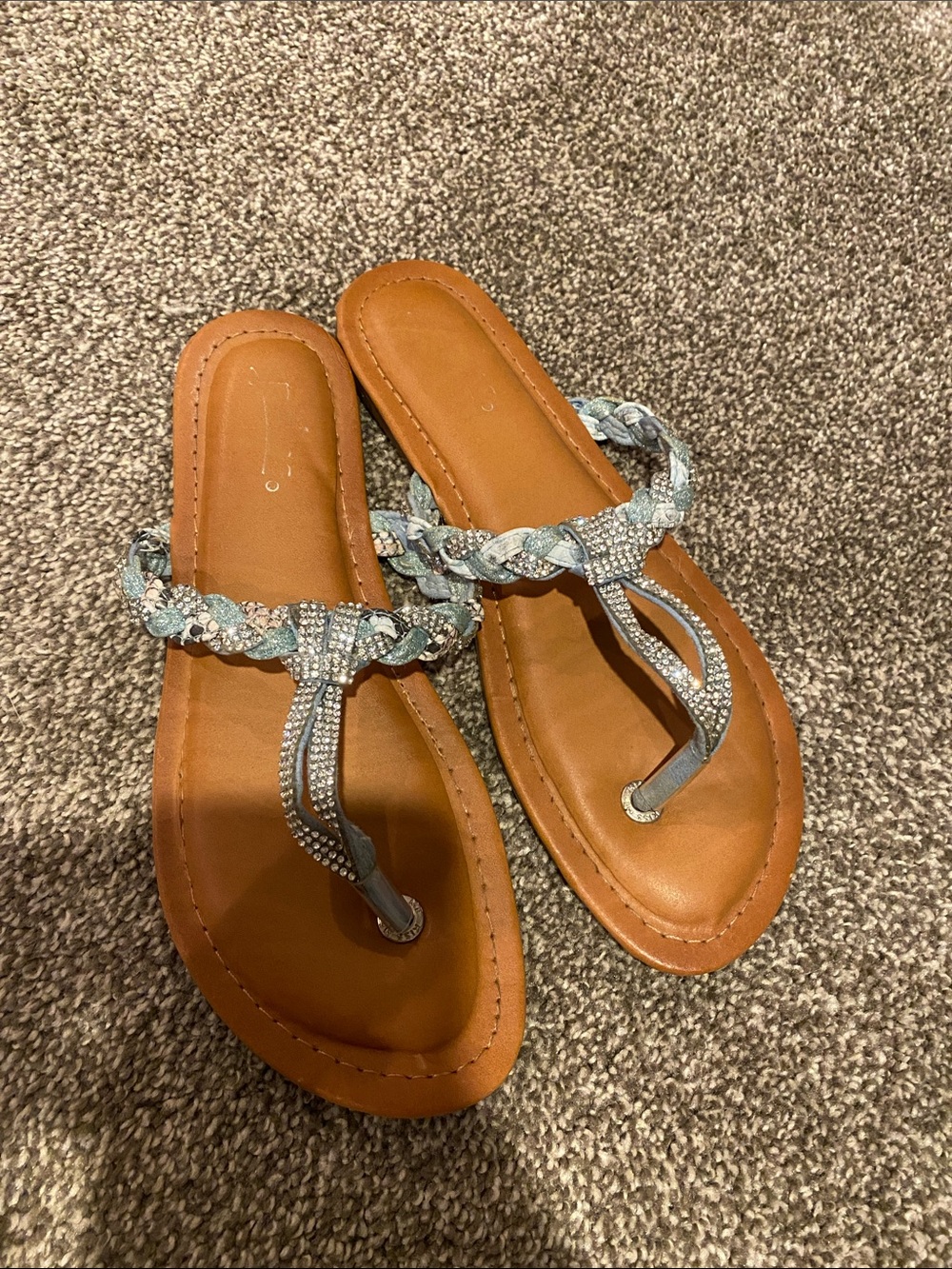 Braided rhinestone Tan Leather Slide Sandals - Women